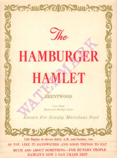 Hamburger Hamlet, Los Angeles 1960s Menu Art