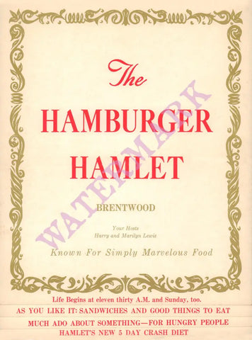 Hamburger Hamlet, Los Angeles 1960s Menu Art