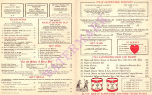 Hamburger Hamlet, Los Angeles 1960s Menu