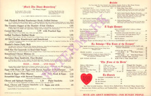 Hamburger Hamlet, Los Angeles 1960s Menu
