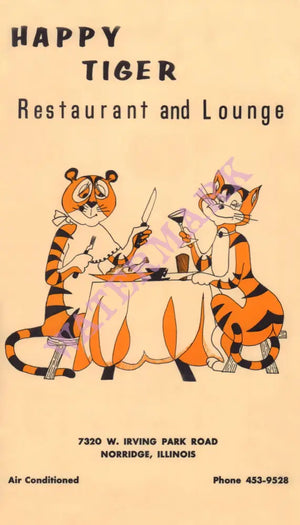 Happy Tiger, Norridge, Illinois 1960s Menu Art