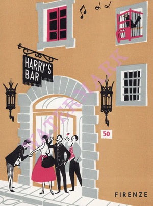 Harry's Bar, Firenze (Florence) 1950s menu art 