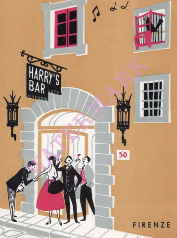 Harry's Bar, Firenze (Florence) 1950s menu art 