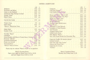 Harry's Bar, Florence 1990s Menu