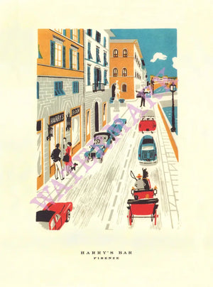 Harry's Bar, Florence 1990s Menu Art