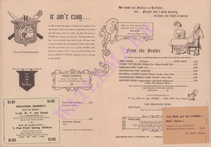 Hawley's Tough Steaks, Sherman Oaks 1960s Menu