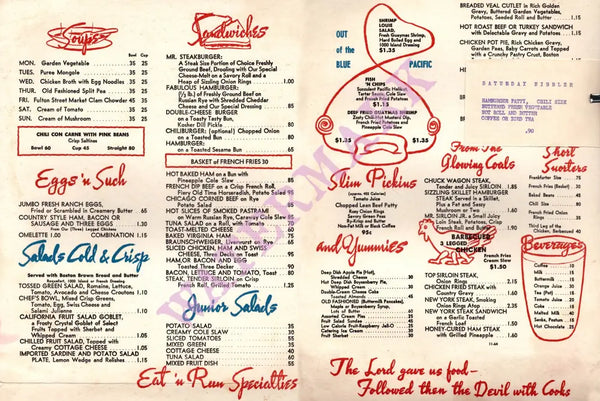 Hayward Grill, Los Angeles 1964 Menu