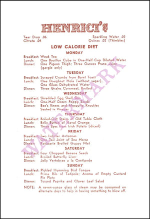 Henrici's Restaurant Unusual Diet, Chicago circa 1930s