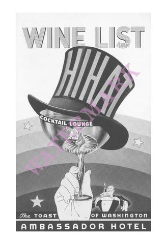 Hi Hat Cocktail Lounge, Ambassador Hotel, Washington D.C. 1930s Menu Art