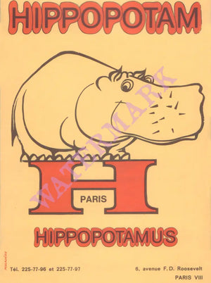 Hippopotamus, Paris 1970s Menu Art