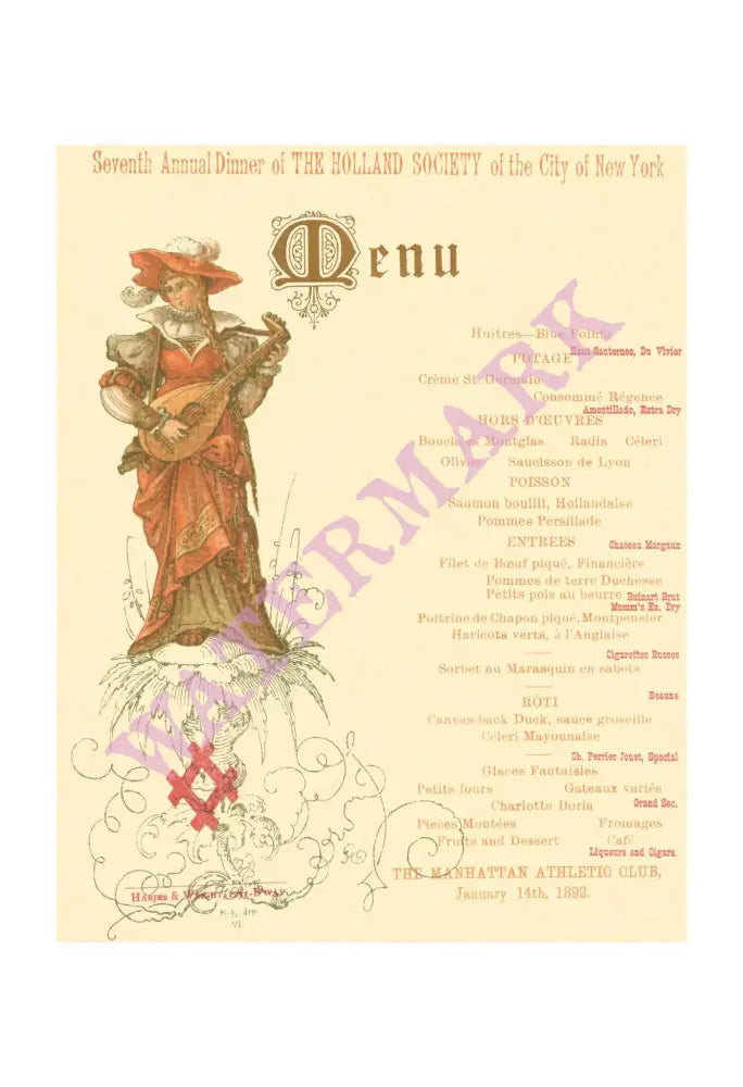 Holland Society Annual Dinner, New York 1892