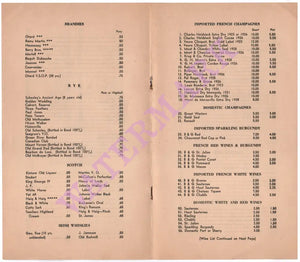 Hollywood Cabaret, New York 1930s Menu