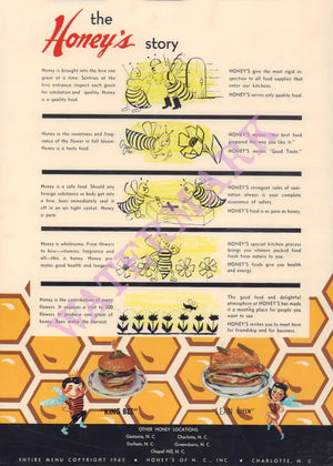 Honey's, North Carolina 1970s Menu