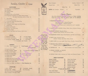 Horn & Hardart, USA 1944 Automat Menu