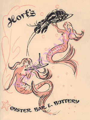 Hort's Oyster Bar & Buttery, Bristol 1960s Menu Art
