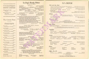 Hotel Astor, New York 1953 Menu