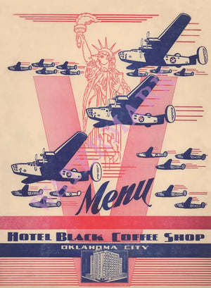 Hotel Black Coffee Shop, Oklahoma City 1943 Menu Art