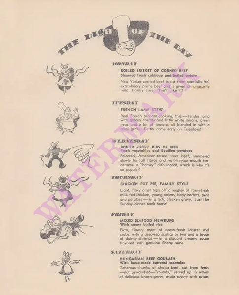 Hotel New Yorker, New York 1941 Menu