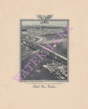 Hotel New Yorker, Bronx Whitestone Bridge, New York 1941 Menu Art