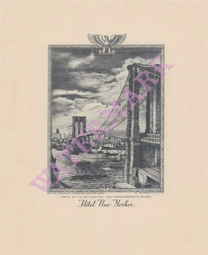 Hotel New Yorker, Brooklyn Bridge, New York 1941 Menu Art