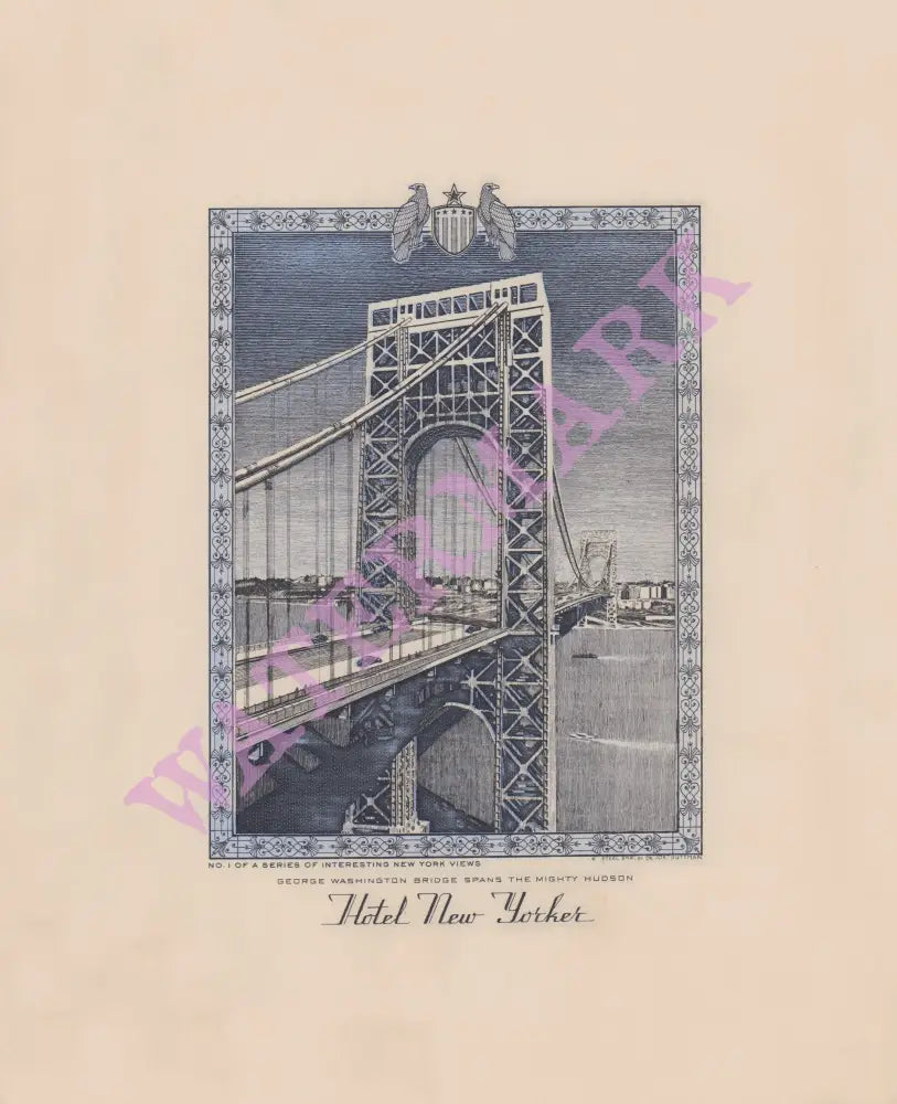 Hotel New Yorker, George Washington Bridge, New York 1941 Menu Art