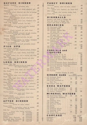 Hotel New Yorker, Let Us Be Gay 1935 Drinks Menu