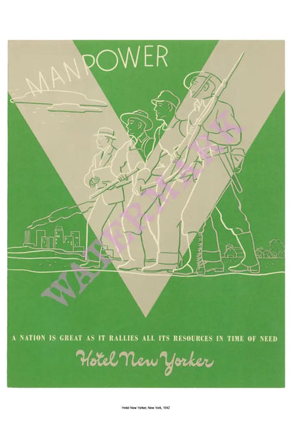 Hotel New Yorker Manpower 1942 Vintage Menu
