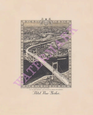Hotel New Yorker, Tri Boro Bridge, New York 1941 Menu Art