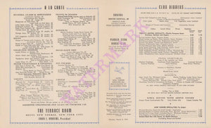 Hotel New Yorker, New York 1941 Menu 
