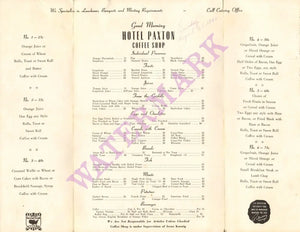 Hotel Paxton, Omaha Nebraska 1942 Menu