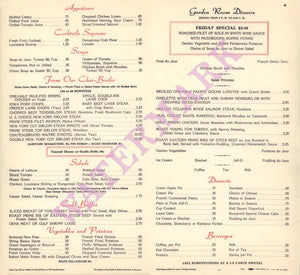 Hotel Roosevelt Garden Room, Hollywood 1963 | Vintage Menu Art - food menu