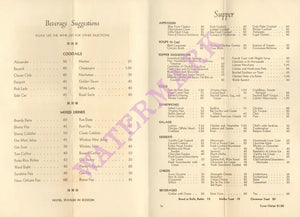 Hotel Statler, Boston 1930s Menu