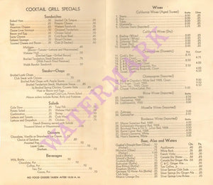 Hotel Webster Hall, Detroit 1930s Menu