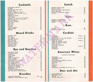 Howard Johnson's Liquors USA 1960s Menu 