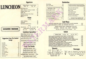 Howard Manor, Palm Springs 1960s Poolside menu