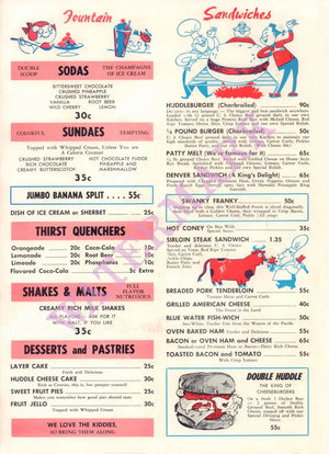 Huddle Restaurants, Indiana 1960s – Vintage Restaurant Menu Art