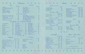 Hudson River Night Line Cocktails, 1930s Menu