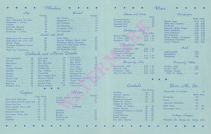 Hudson River Night Line Cocktails, 1930s Menu