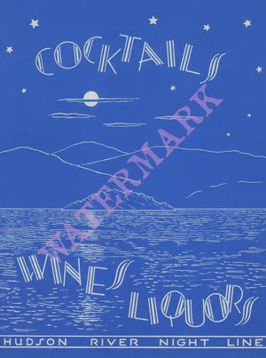 Hudson River Night Line Cocktails, 1930s Menu Art