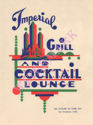 Imperial Grill & Cocktail Lounge, San Francisco 1940s Menu Art