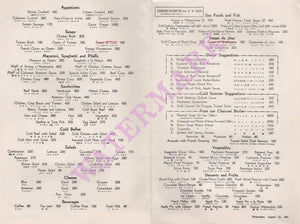 Imperial Hotel Cafe Terrace, Tokyo 1961 Menu