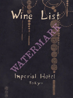Imperial Hotel Wine List, Tokyo 1950s Menu Art