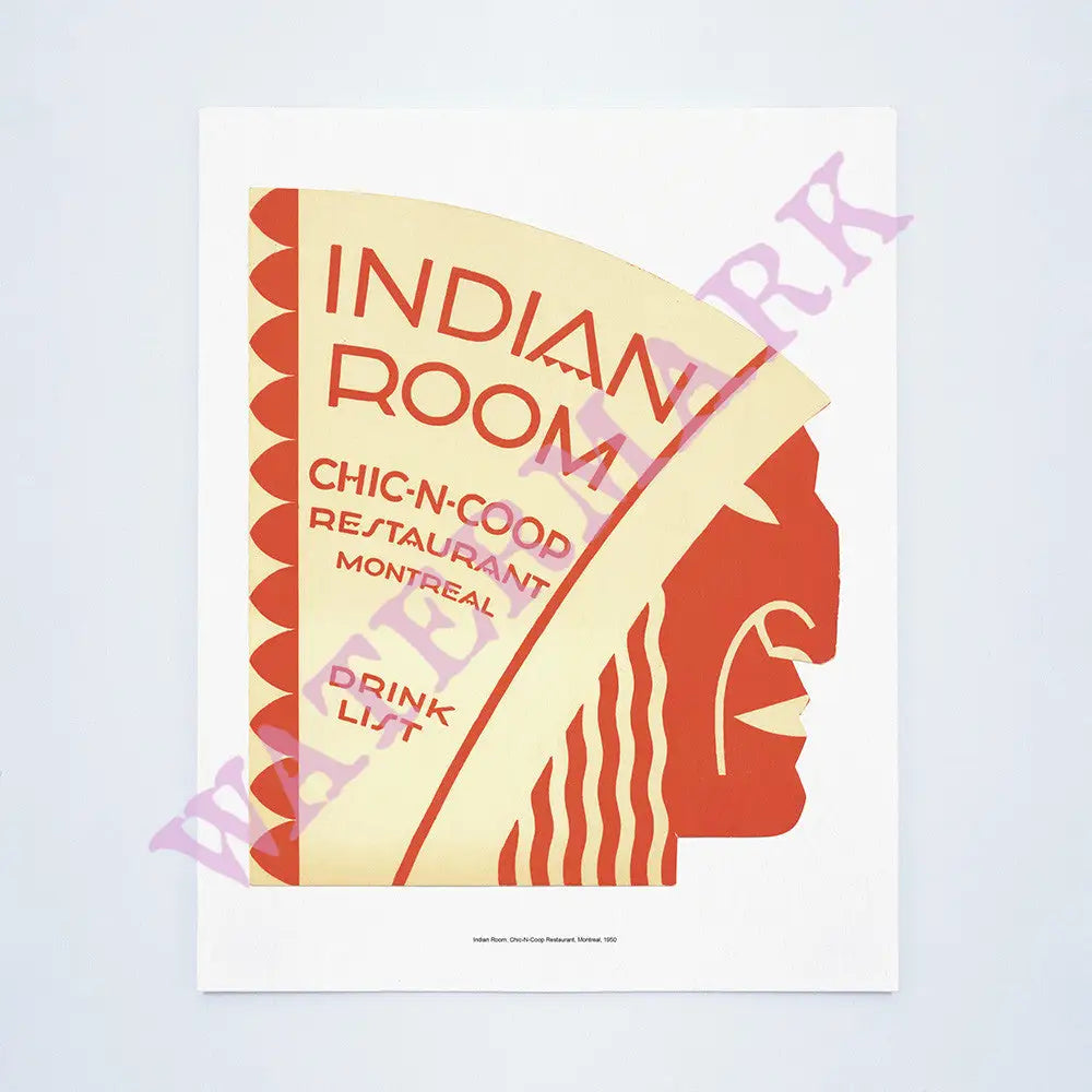 Indian Room, Chic-N-Coop Restaurant, Montreal, 1950 Vintage Menu
