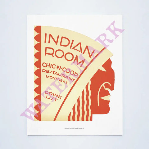 Indian Room, Chic-N-Coop Restaurant, Montreal, 1950 Vintage Menu