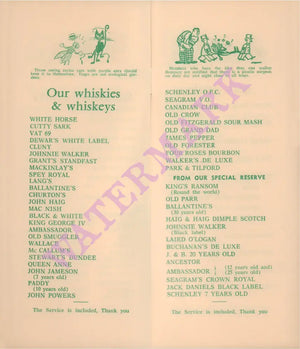 International Bar Fly Playboy Club Thatched Barn Elstree England 1960s Vintage Americana Menus