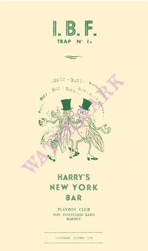 International Bar Fly, Playboy Club Thatched Barn Elstree England 1960s Menu Art