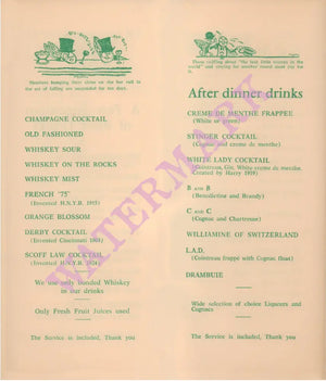 International Bar Fly Playboy Club Thatched Barn Elstree England 1960s Vintage Americana Menus