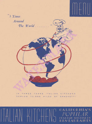 Italian Kitchens, Los Angeles 1940s Menu Art