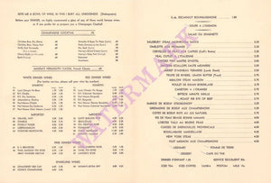 Jean's Blue Room, Sherman Oaks 1960s Menu