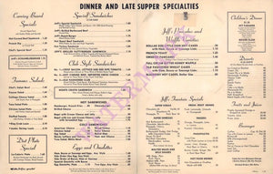 Jeffrey's, Palm Springs 1965 Menu
